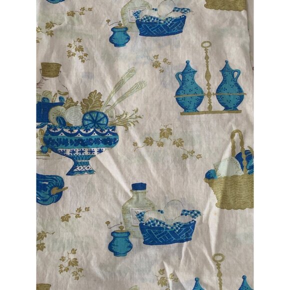 VTG Curtain 2 Panel Kitchen Retro Vegetables Basket Oil Vinegar Fabric Remnant - Picture 3 of 8